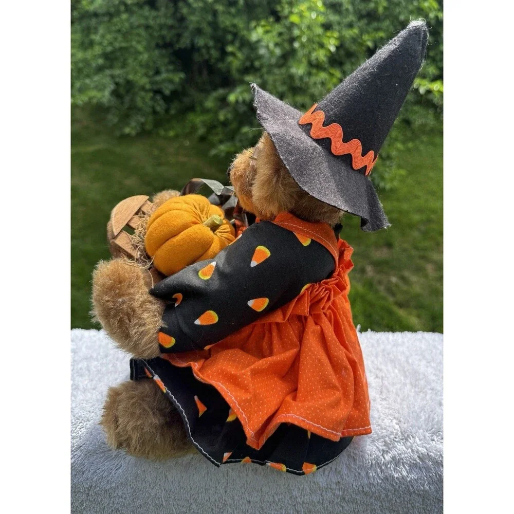 VTG 1992 Signed Artist Made Halloween Witch Bear Plush 14